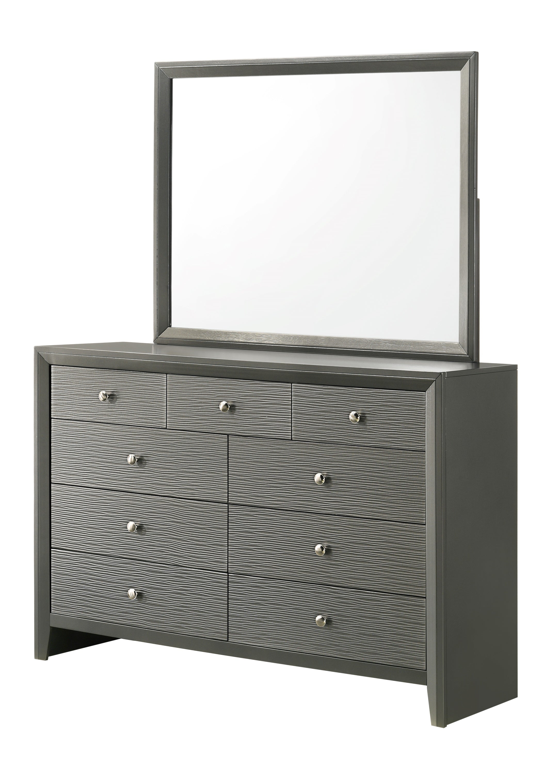 B4715-4PC 4 pc Denker gun metal wood textured panels finish queen bedroom set