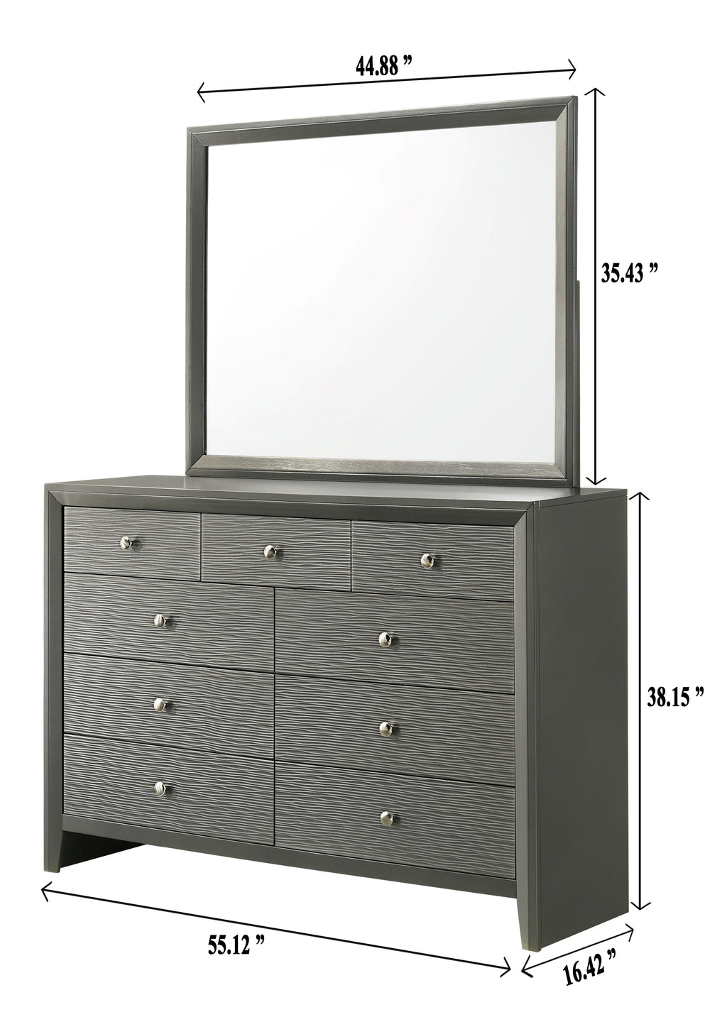 B4715-4PC 4 pc Denker gun metal wood textured panels finish queen bedroom set