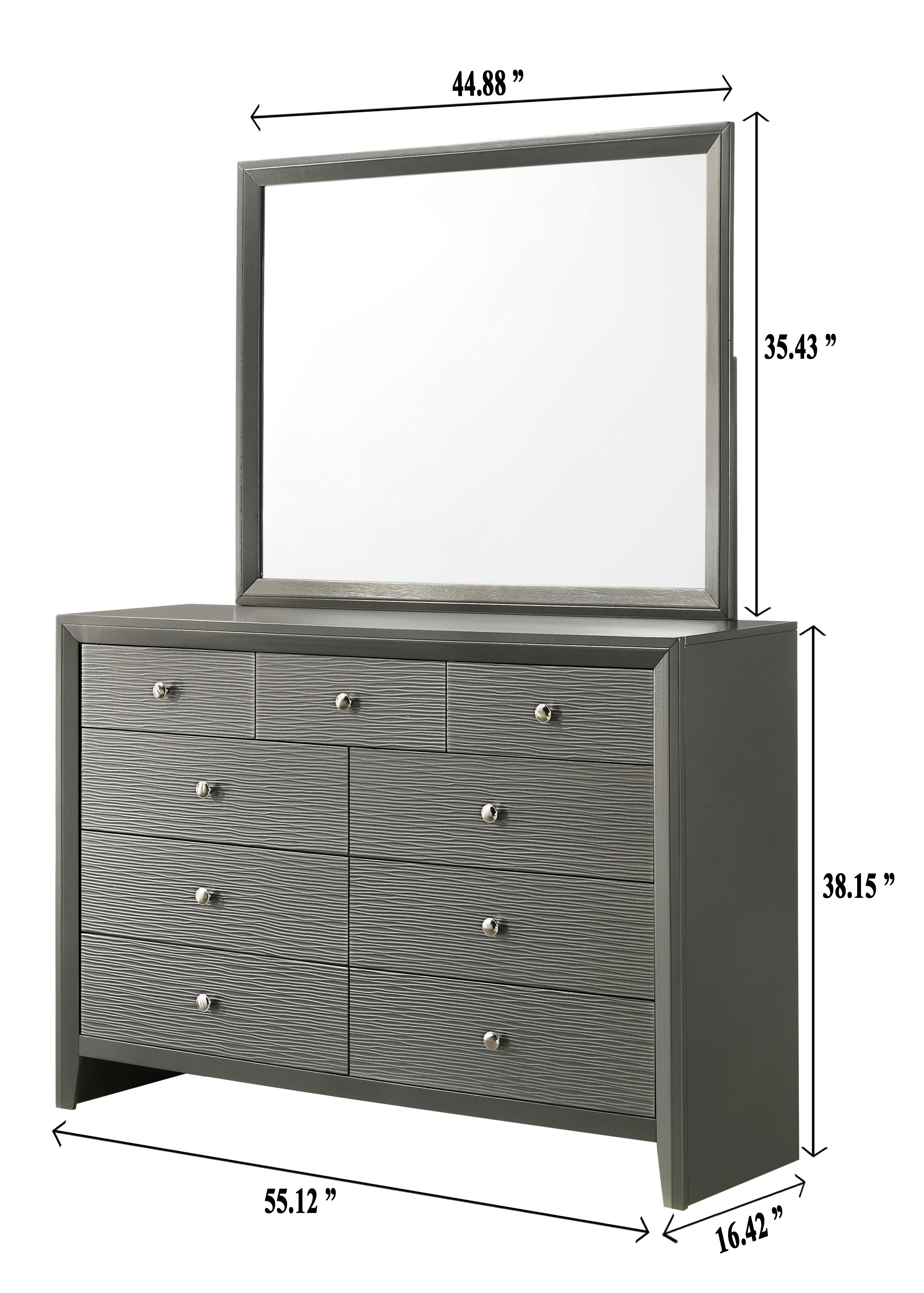 B4715-4PC 4 pc Denker gun metal wood textured panels finish queen bedroom set