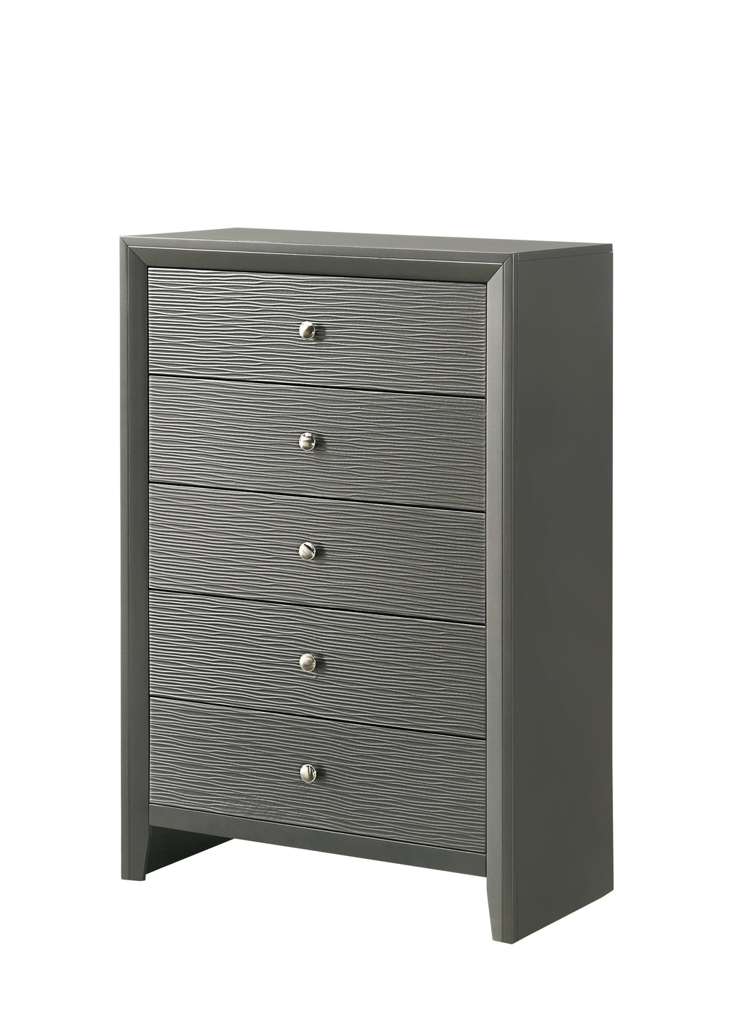 B4715-4PC 4 pc Denker gun metal wood textured panels finish queen bedroom set