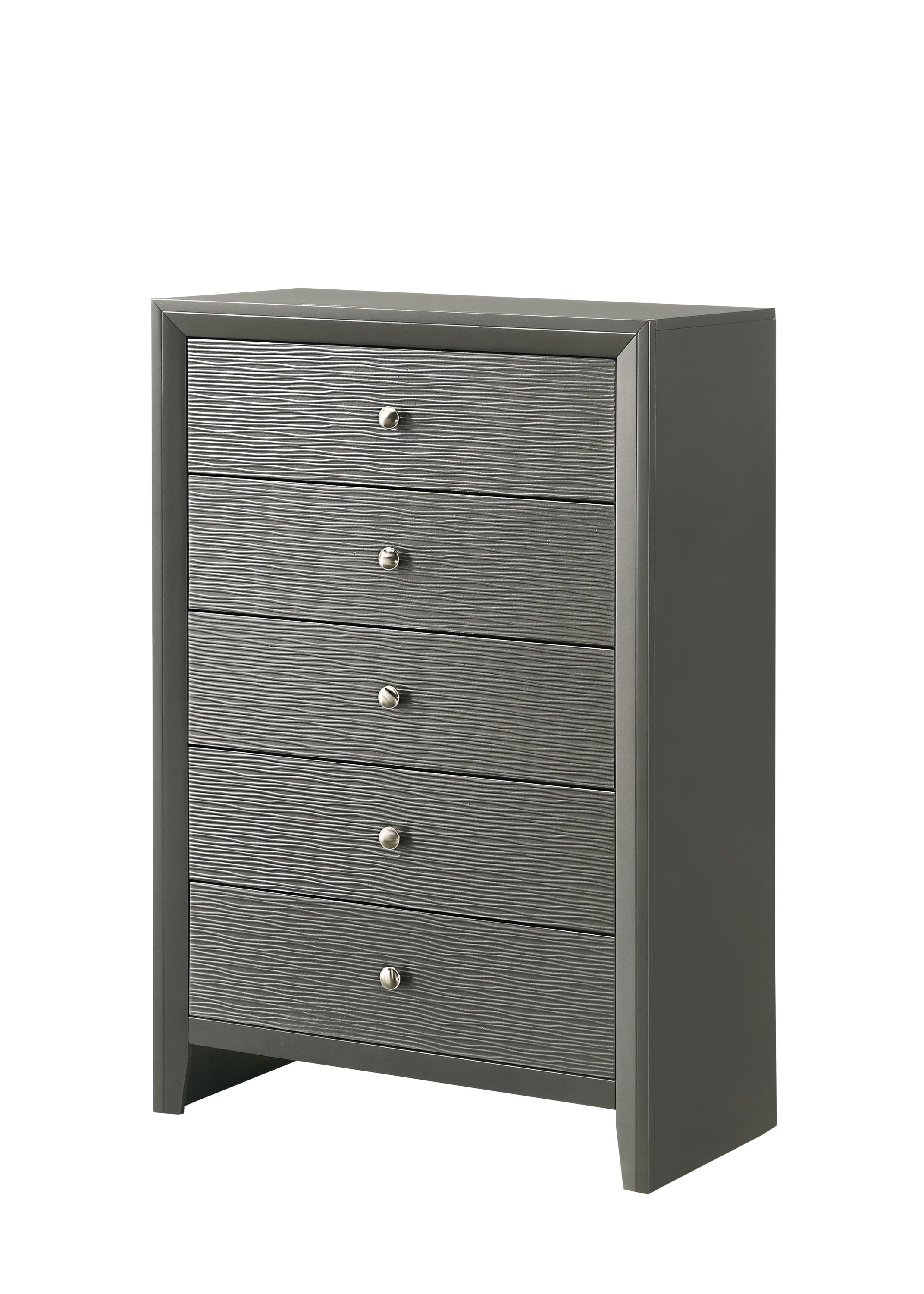 B4715-4PC 4 pc Denker gun metal wood textured panels finish queen bedroom set