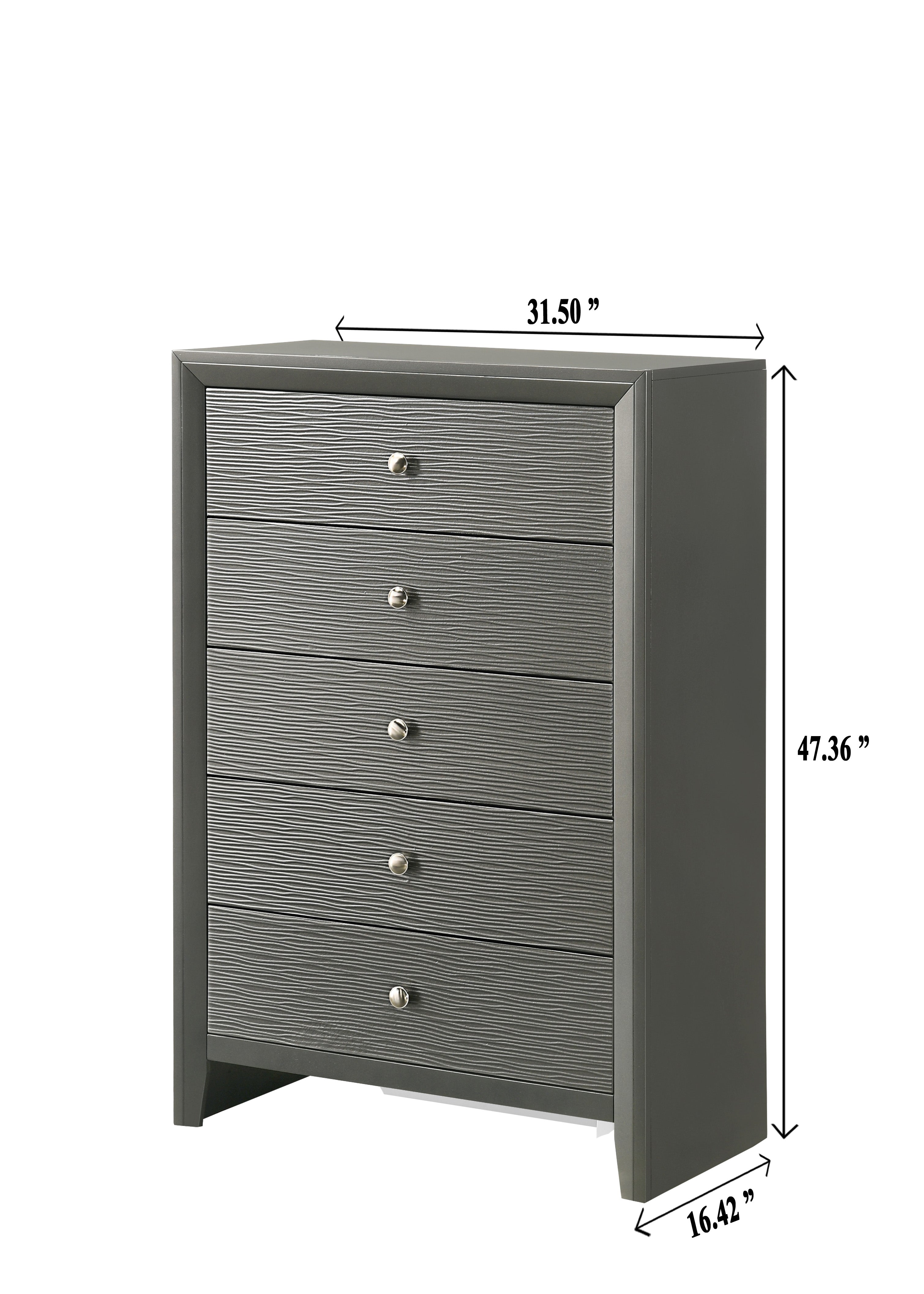 B4715-4PC 4 pc Denker gun metal wood textured panels finish queen bedroom set