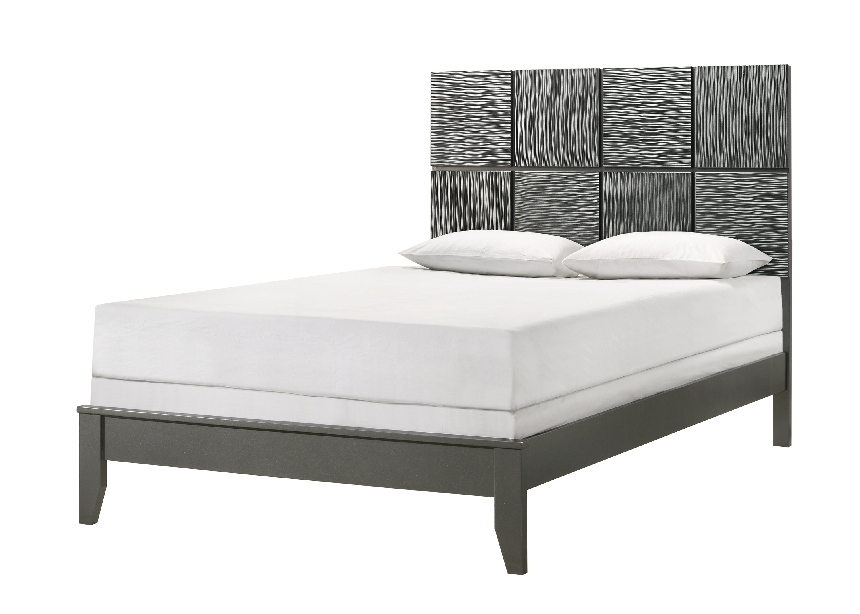 B4715-4PC 4 pc Denker gun metal wood textured panels finish queen bedroom set