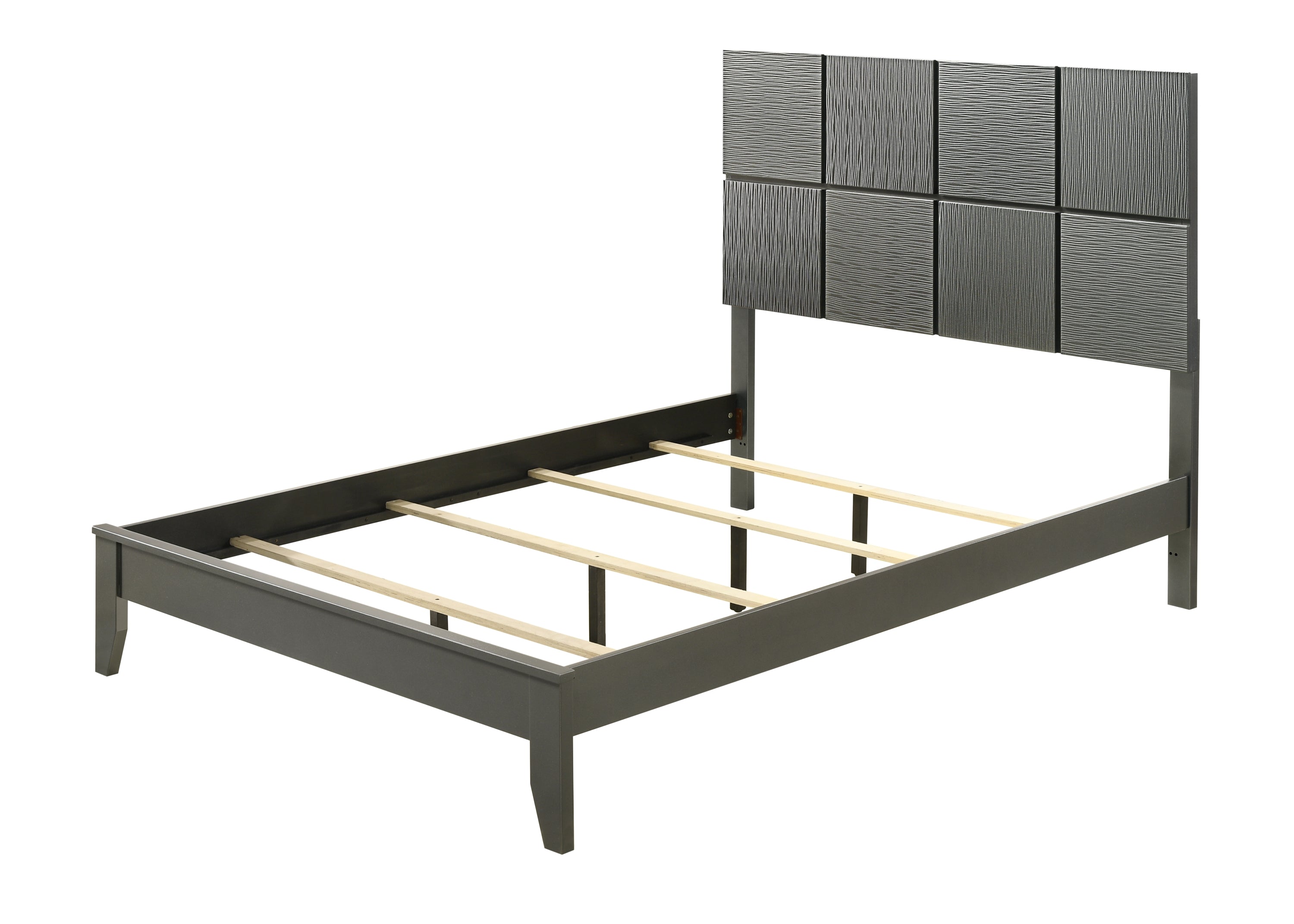 B4715-4PC 4 pc Denker gun metal wood textured panels finish queen bedroom set