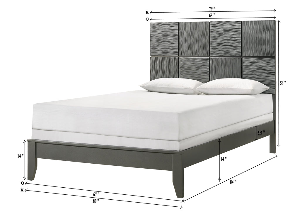 B4715-4PC 4 pc Denker gun metal wood textured panels finish queen bedroom set