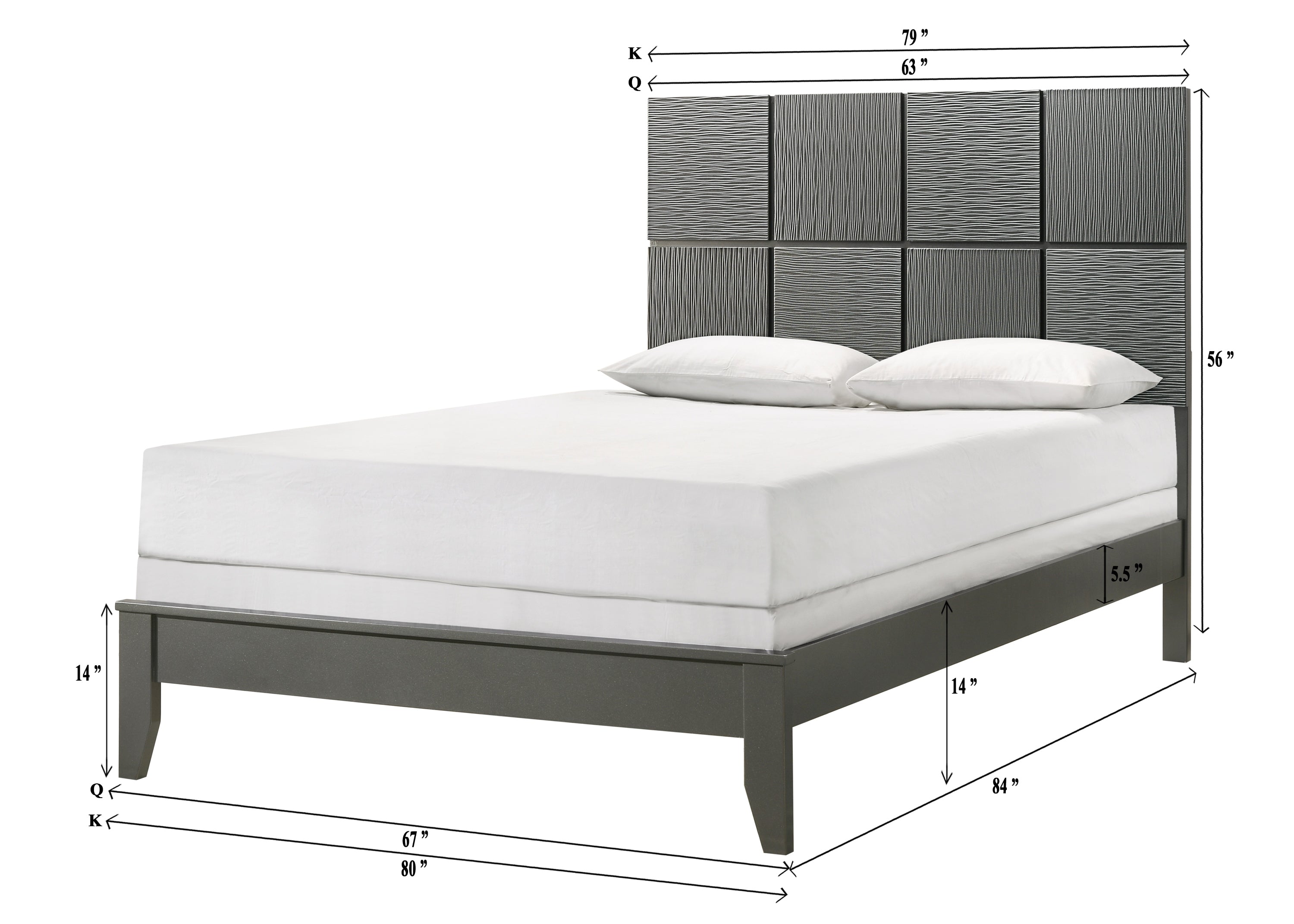 B4715-4PC 4 pc Denker gun metal wood textured panels finish queen bedroom set