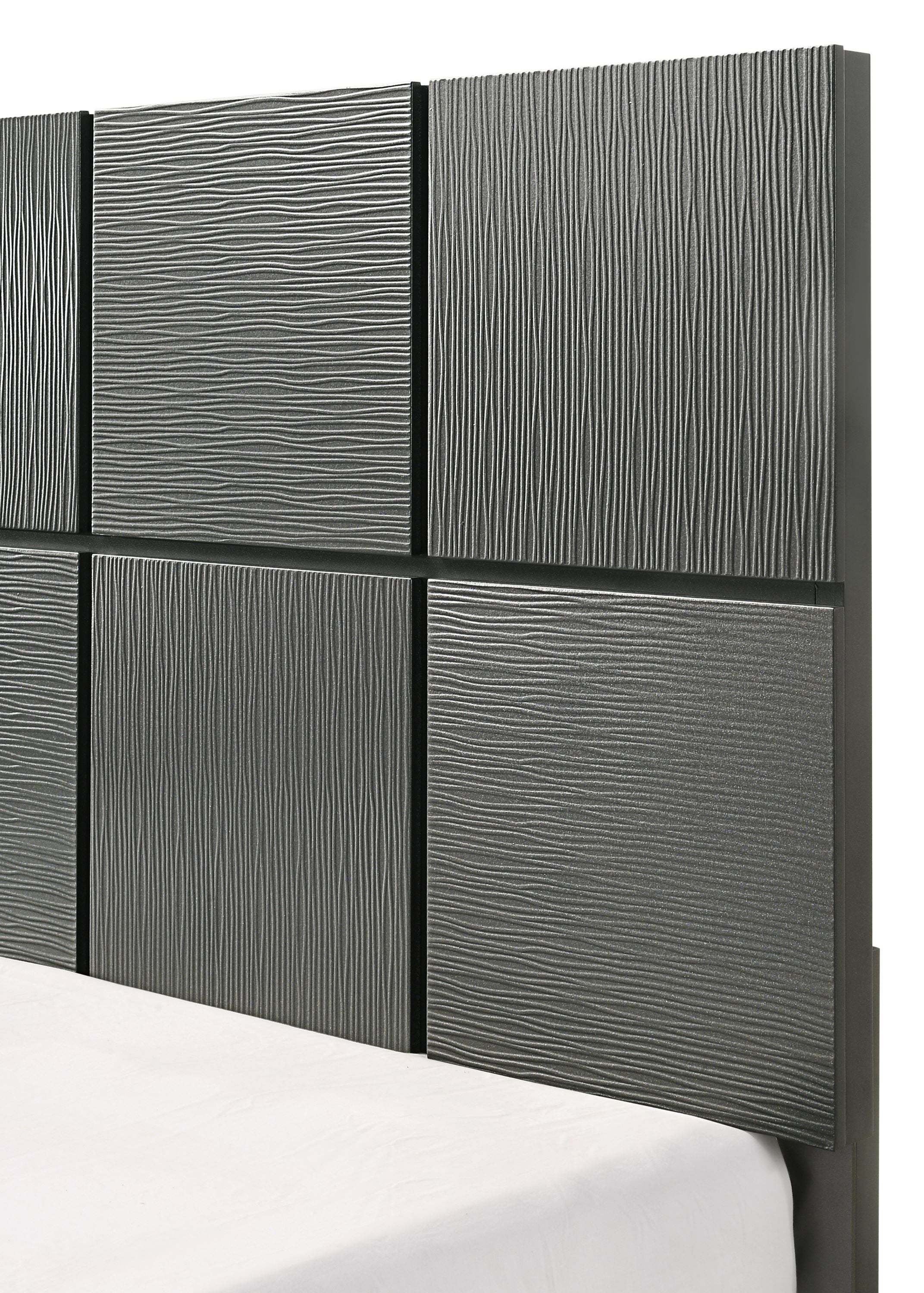 B4715-4PC 4 pc Denker gun metal wood textured panels finish queen bedroom set