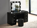 B4850BK 3-Piece Black High Gloss Makeup Bedroom Vanity Set with LED Lighting