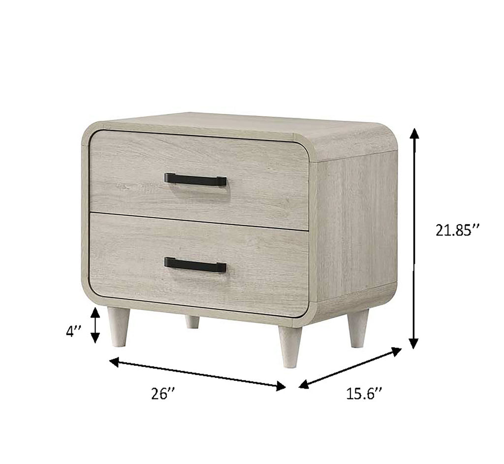 Nyomi 4-Piece Antique Off-White Wood Mid-Century Modern Queen Bedroom Set – B4902
