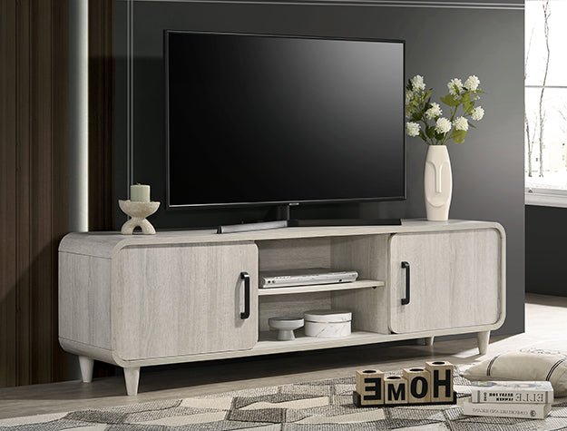 B4900-9 Nyomi natural white washed wood finish wood 71" wide mid-century modern TV stand media center