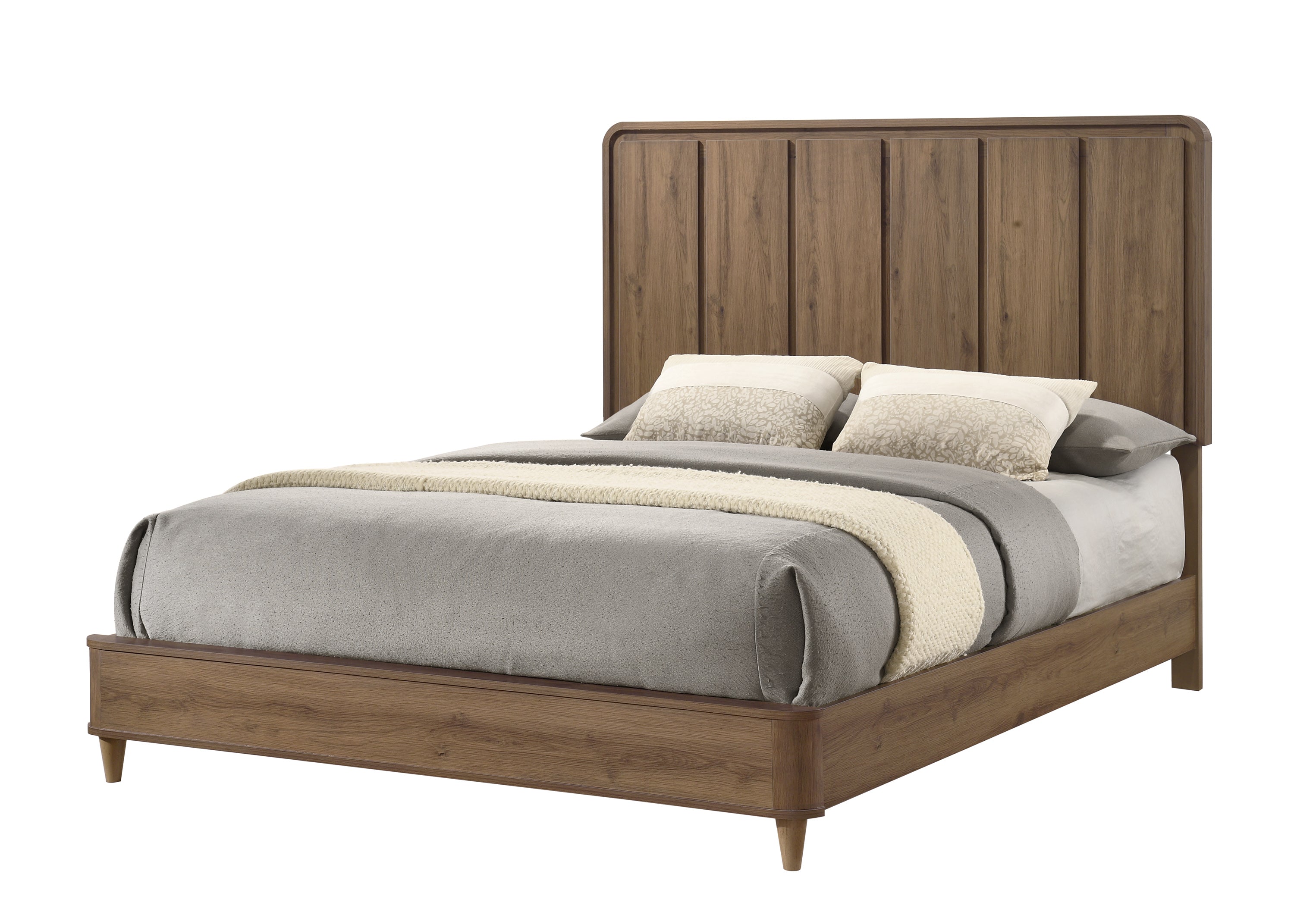 B4922 4 pc Nyomi light brown wood finish mid century modern design queen bedroom set