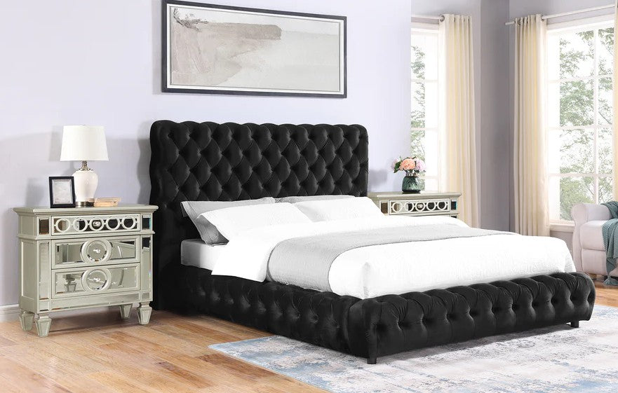 Mc Ferran B5113  Rosdorf park astoria grand black velvet tufted queen platform bed