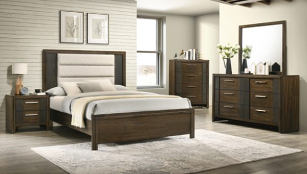 B5550 4 pc Carlton dark brown wood finish channel padded headboard queen bedroom set