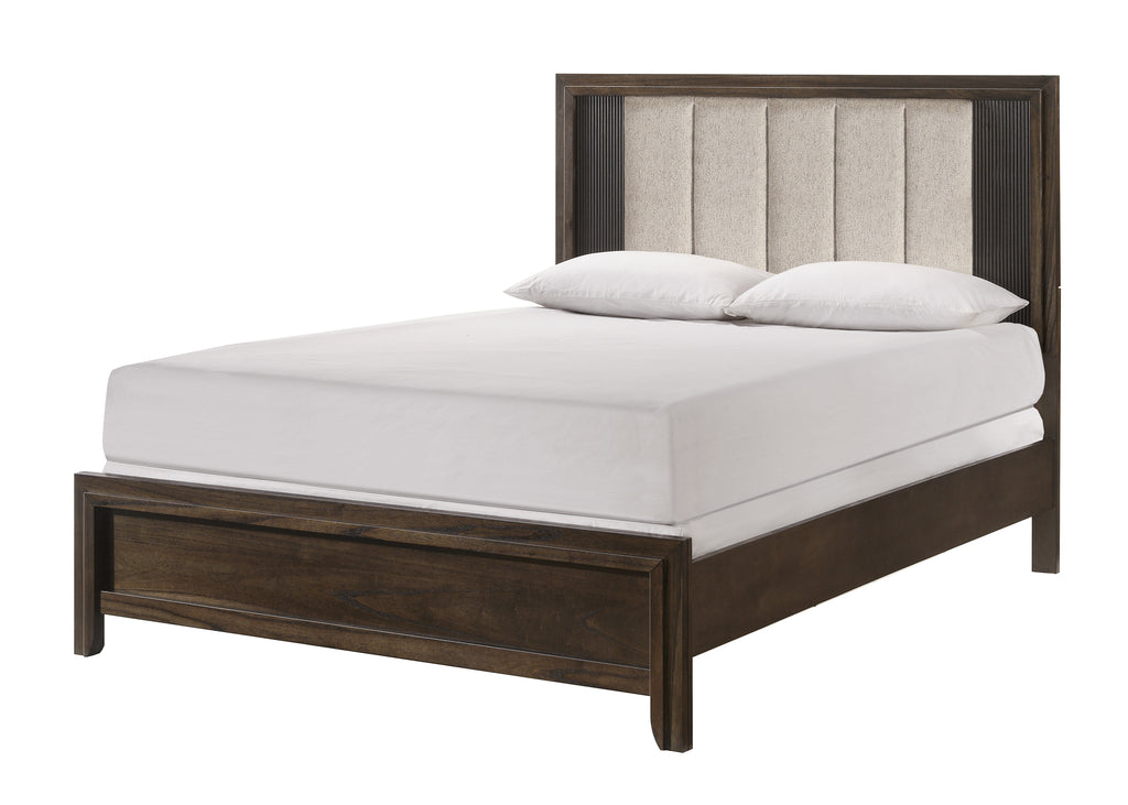 Carlton 4-Piece Dark Brown Wood Channel Padded Headboard Queen Bedroom Set – B5550