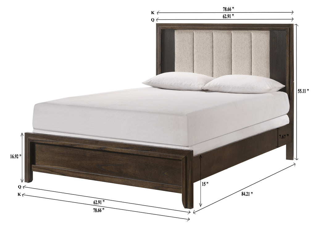 Carlton 4-Piece Dark Brown Wood Channel Padded Headboard Queen Bedroom Set – B5550