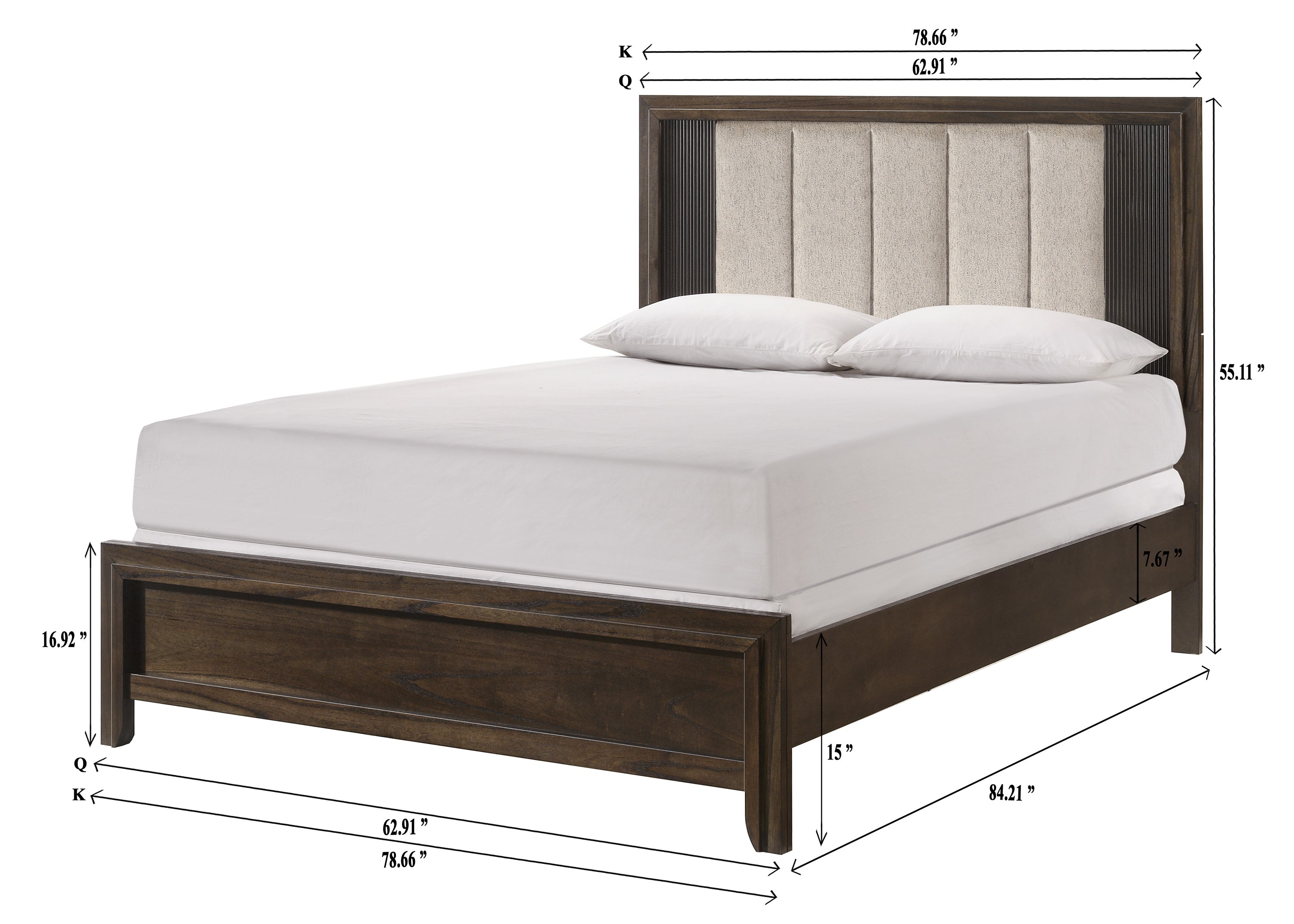 Carlton 4-Piece Dark Brown Wood Channel Padded Headboard Queen Bedroom Set – B5550