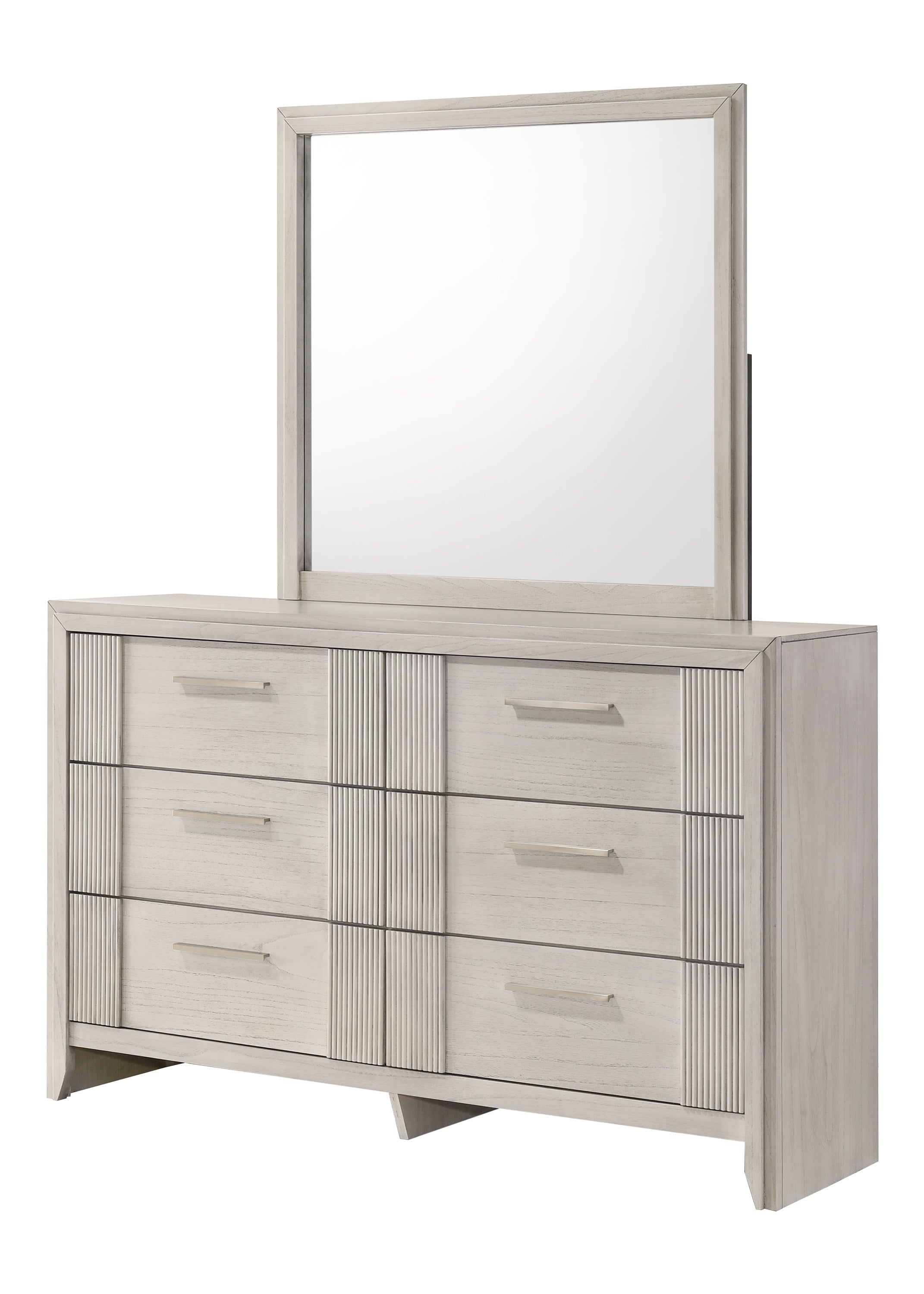 Carlton 4-Piece Off-White Wood Channel Padded Headboard Queen Bedroom Set – B5552
