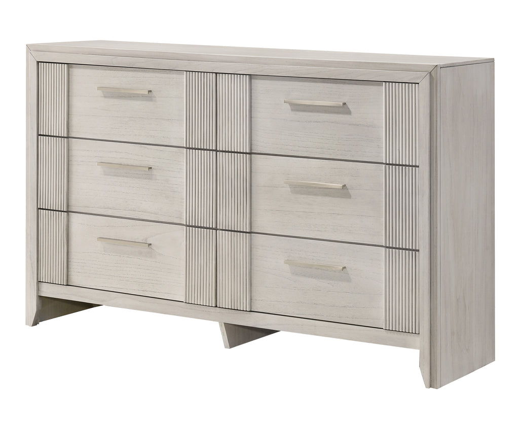 Carlton 4-Piece Off-White Wood Channel Padded Headboard Queen Bedroom Set – B5552