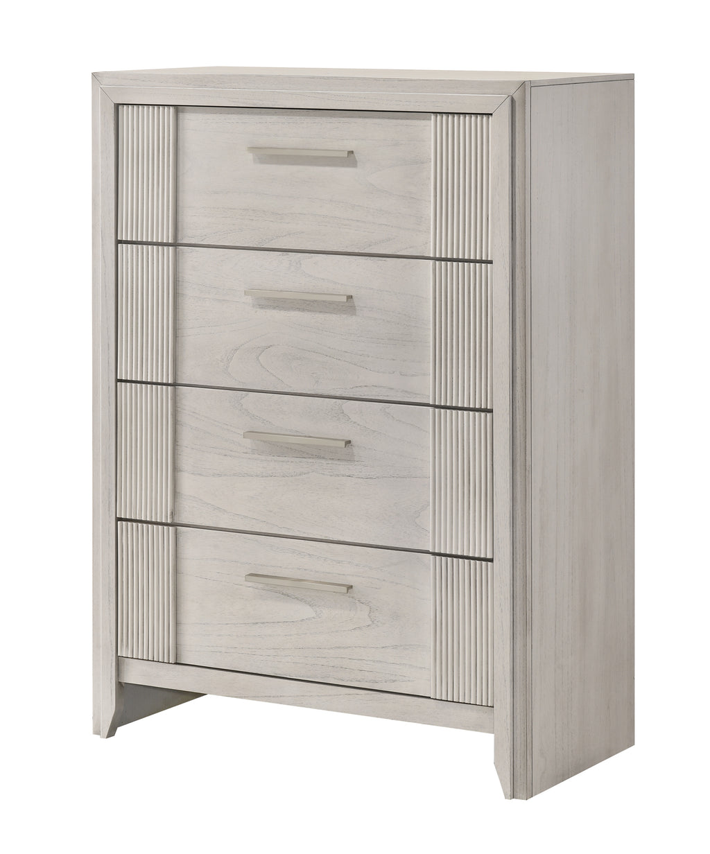 Carlton 4-Piece Off-White Wood Channel Padded Headboard Queen Bedroom Set – B5552