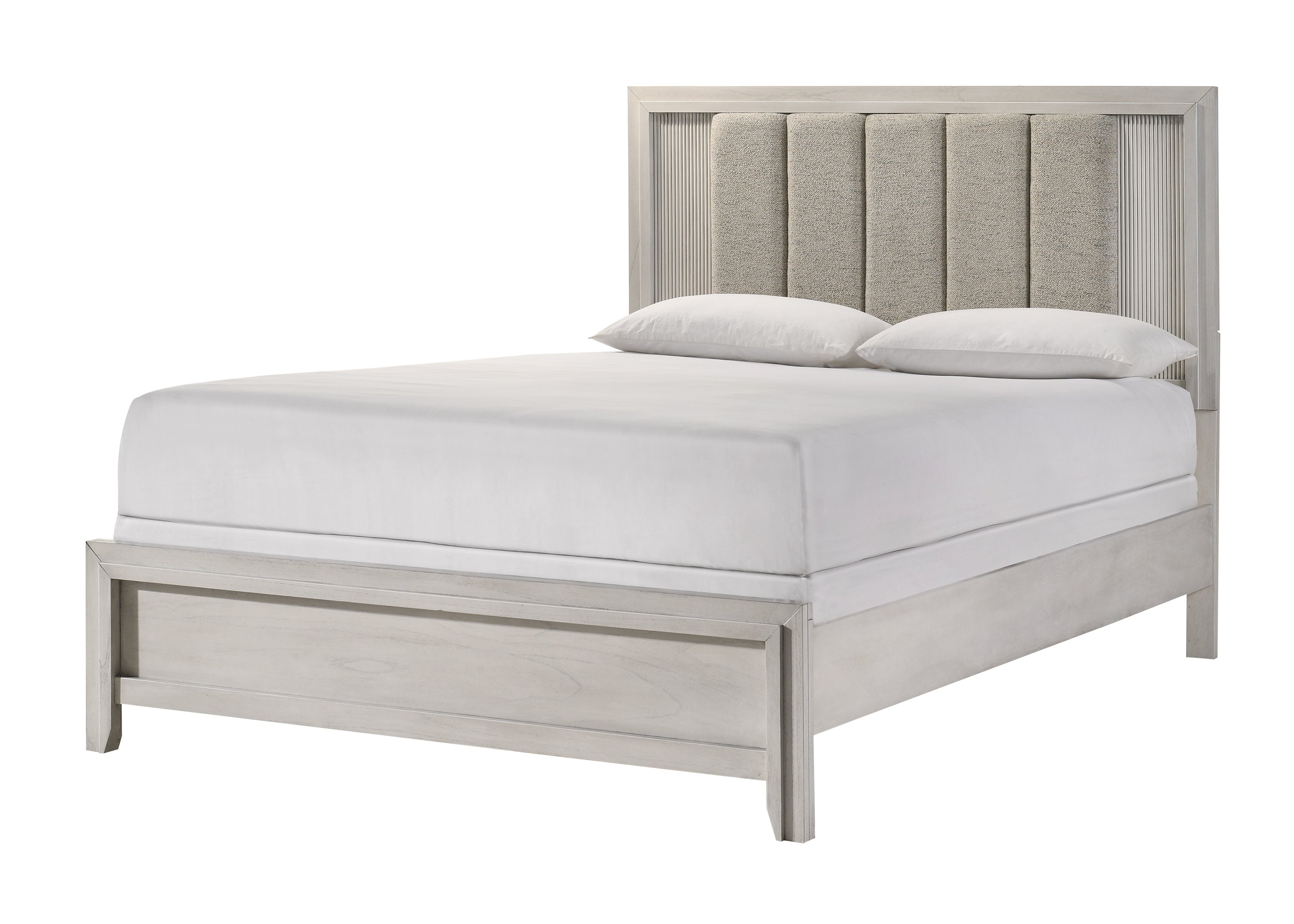 B5552 4 pc Carlton off white wood finish channel padded headboard queen bedroom set