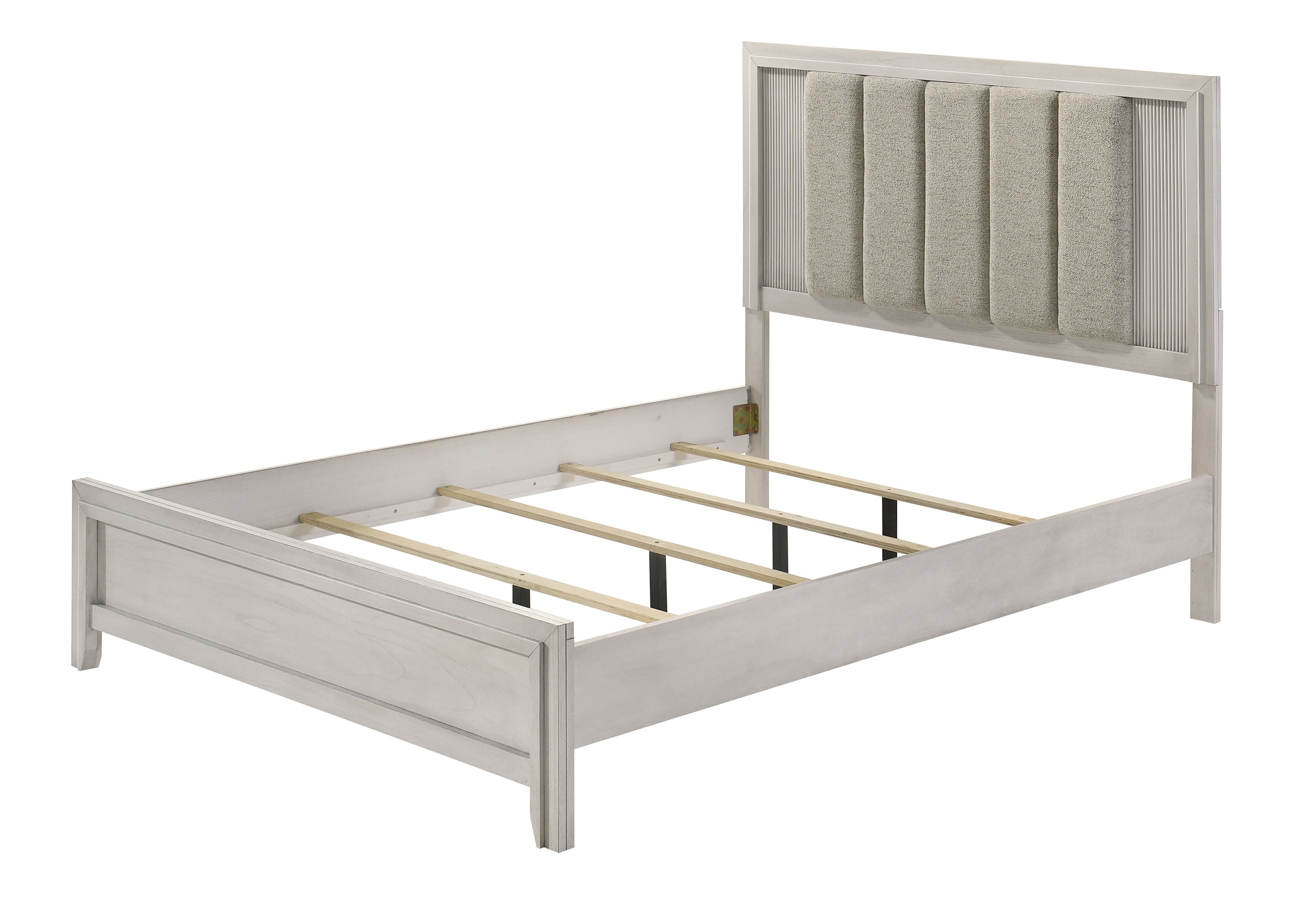 B5552 4 pc Carlton off white wood finish channel padded headboard queen bedroom set