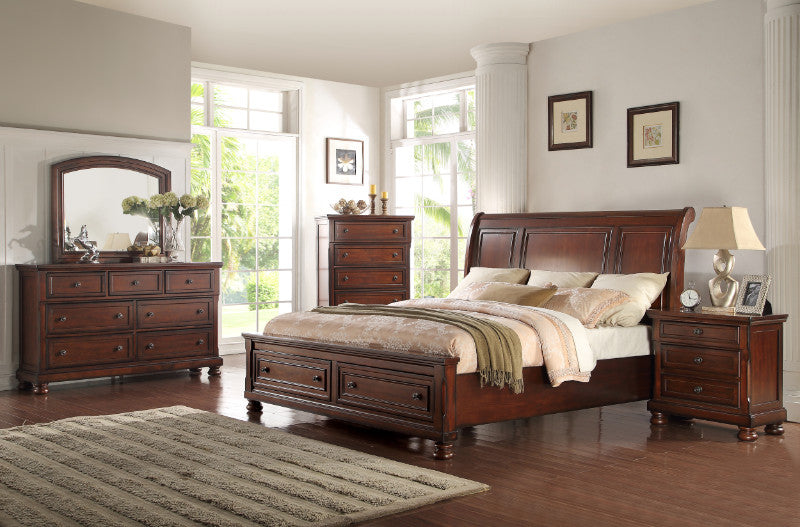 Mc Ferran B608 4 pc Darby home co elkland dark brown finish wood carved accents queen bedroom set