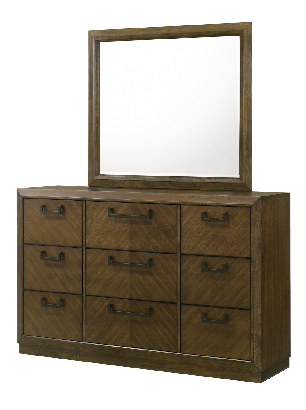 Lakecrest 4-Piece Chevron Wood Tone Queen Bedroom Set with Fabric Padded Headboard – B6520