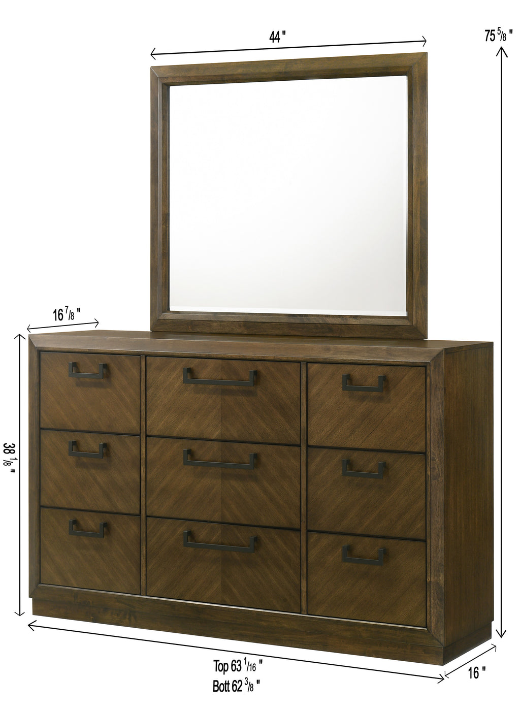 Lakecrest 4-Piece Chevron Wood Tone Queen Bedroom Set with Fabric Padded Headboard – B6520