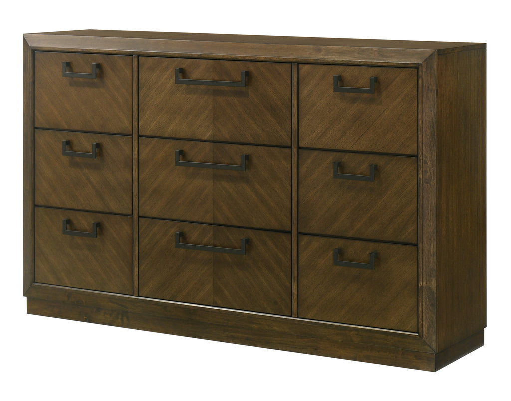 Lakecrest 4-Piece Chevron Wood Tone Queen Bedroom Set with Fabric Padded Headboard – B6520