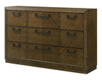 Lakecrest 4-Piece Chevron Wood Tone Queen Bedroom Set with Fabric Padded Headboard – B6520