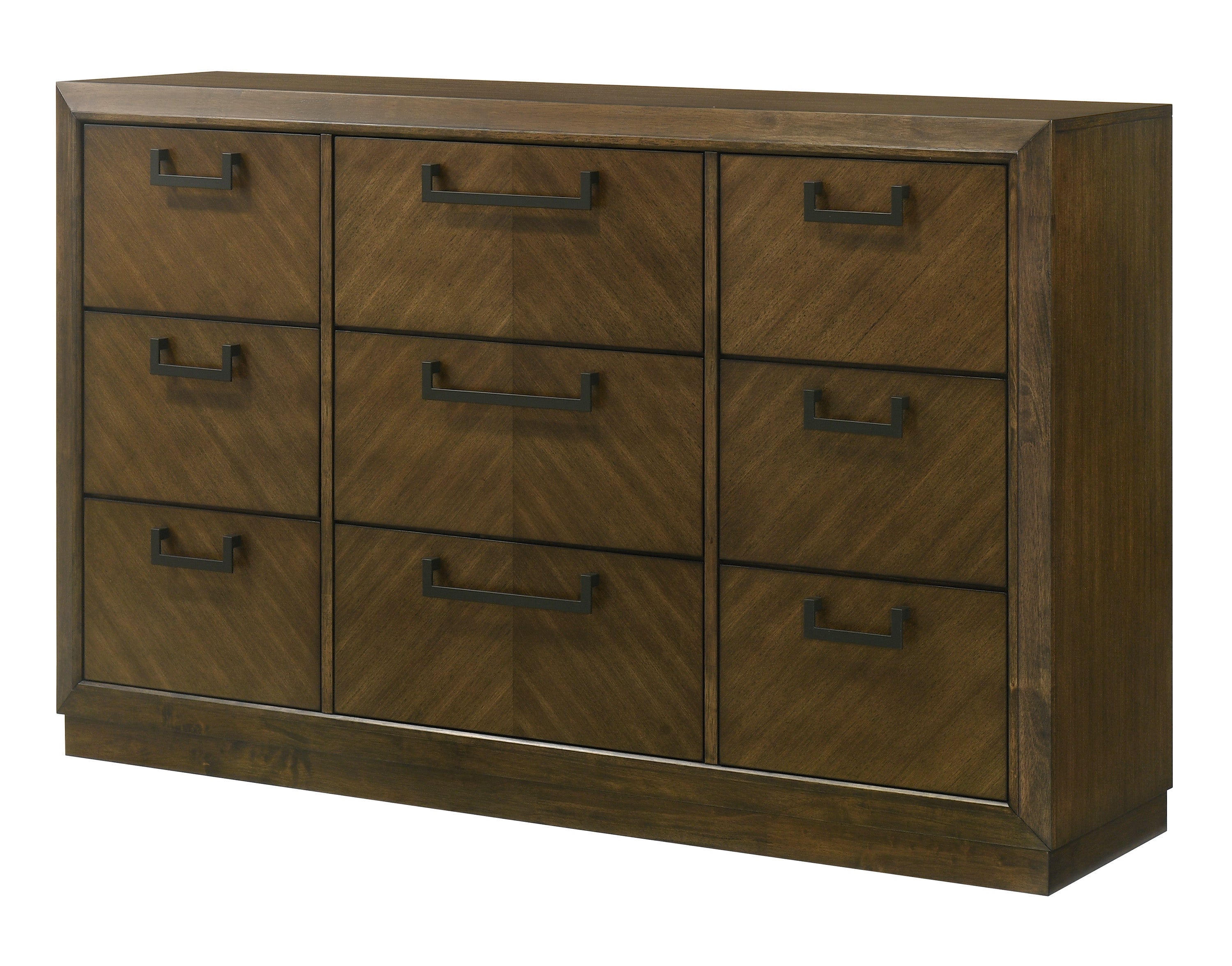 Lakecrest 4-Piece Chevron Wood Tone Queen Bedroom Set with Fabric Padded Headboard – B6520