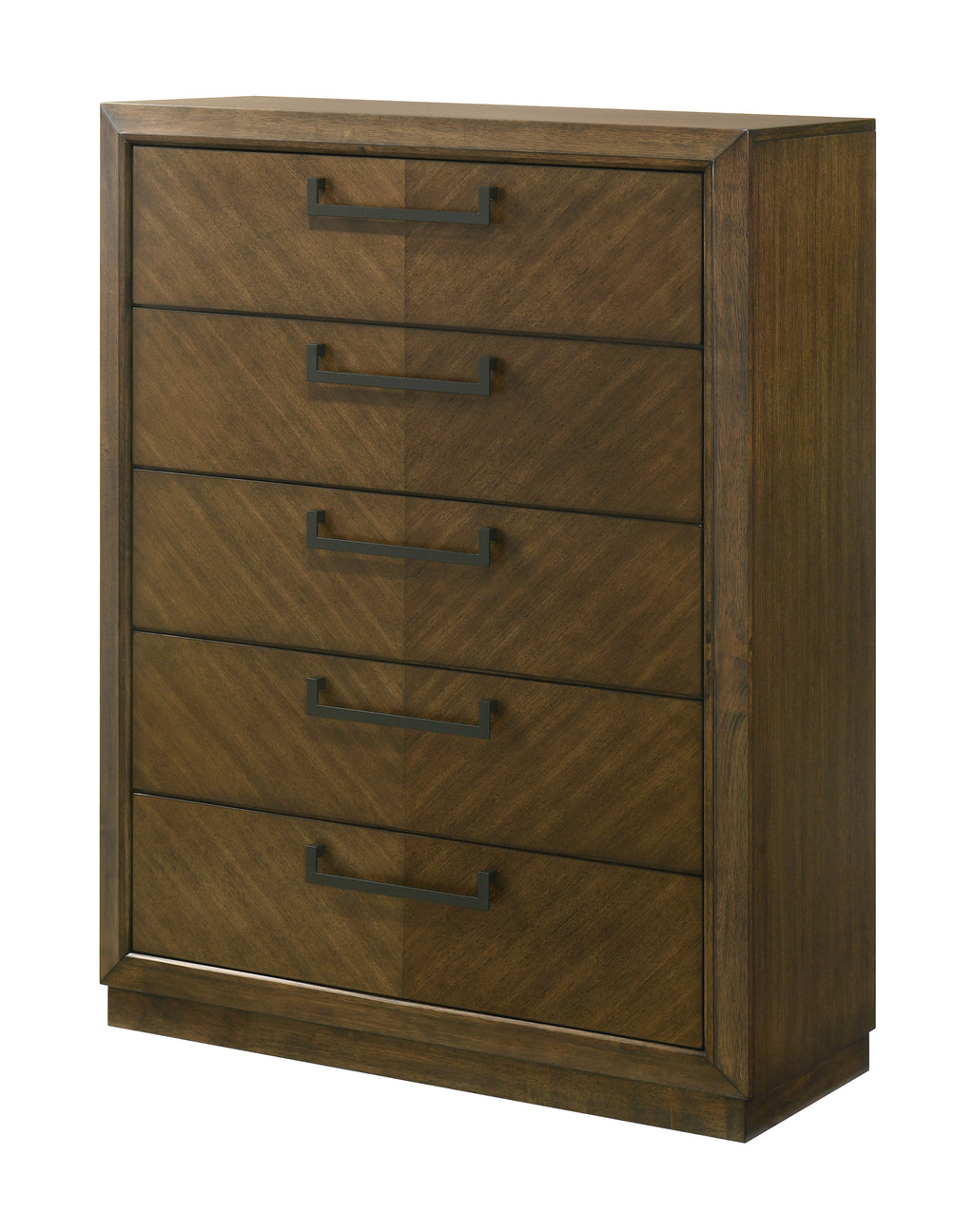 Lakecrest 4-Piece Chevron Wood Tone Queen Bedroom Set with Fabric Padded Headboard – B6520