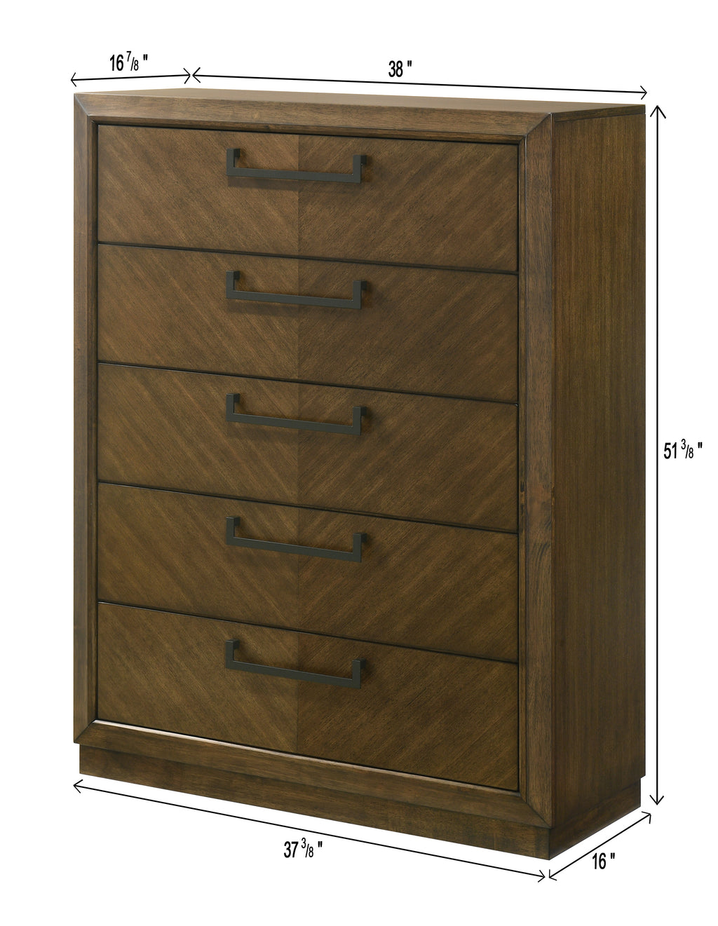 Lakecrest 4-Piece Chevron Wood Tone Queen Bedroom Set with Fabric Padded Headboard – B6520