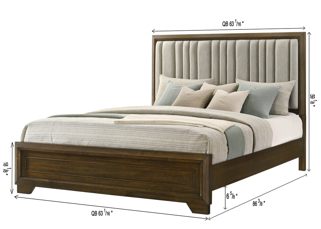 Lakecrest 4-Piece Chevron Wood Tone Queen Bedroom Set with Fabric Padded Headboard – B6520