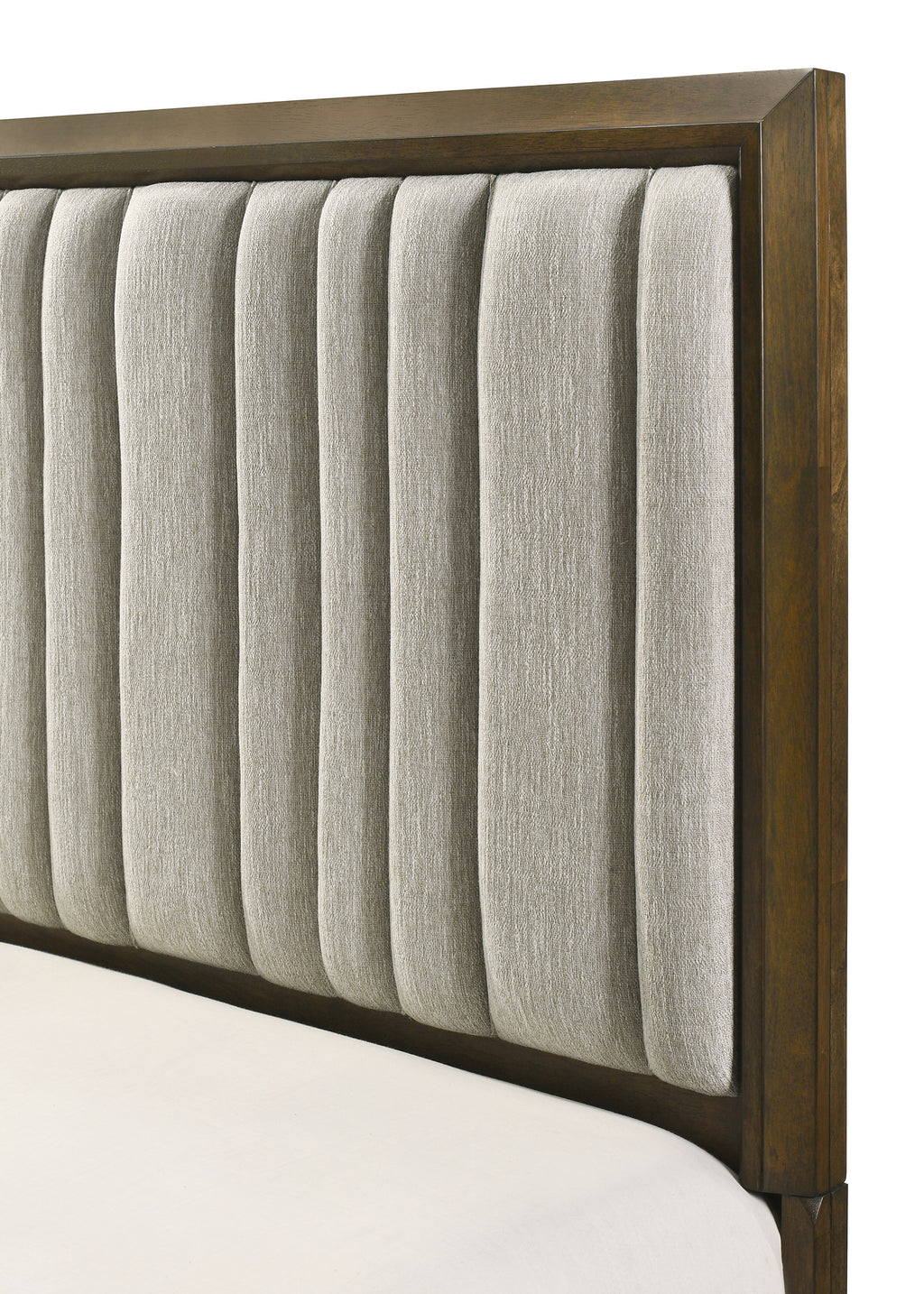 Lakecrest 4-Piece Chevron Wood Tone Queen Bedroom Set with Fabric Padded Headboard – B6520
