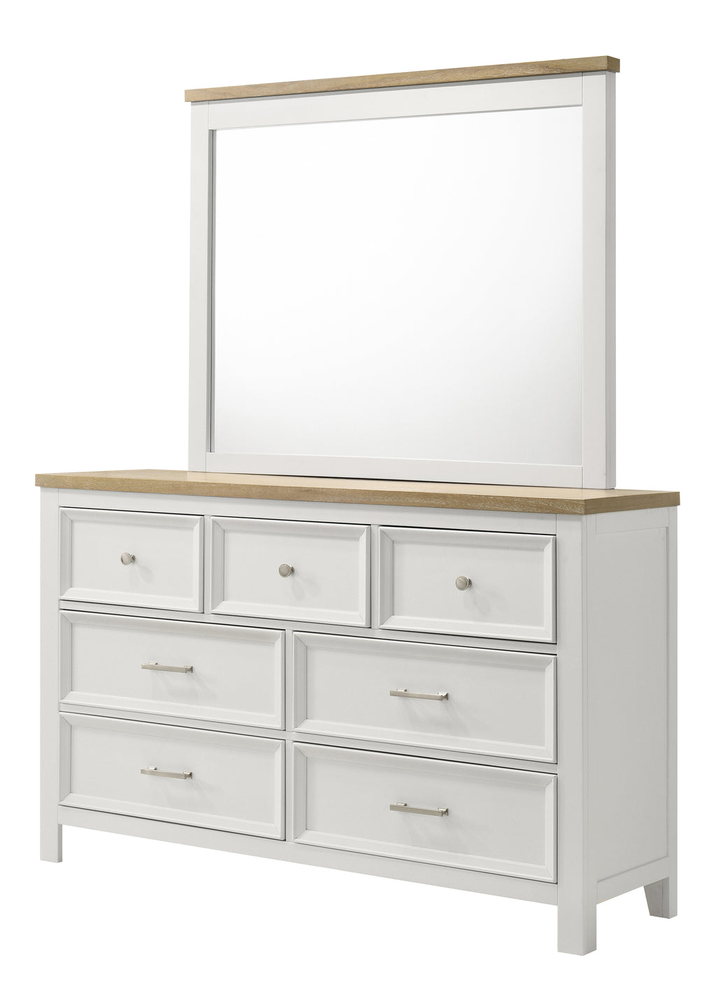 Aston 4-Piece Crisp White & Oak Finish Queen Bedroom Set with Footboard Drawers – B6550