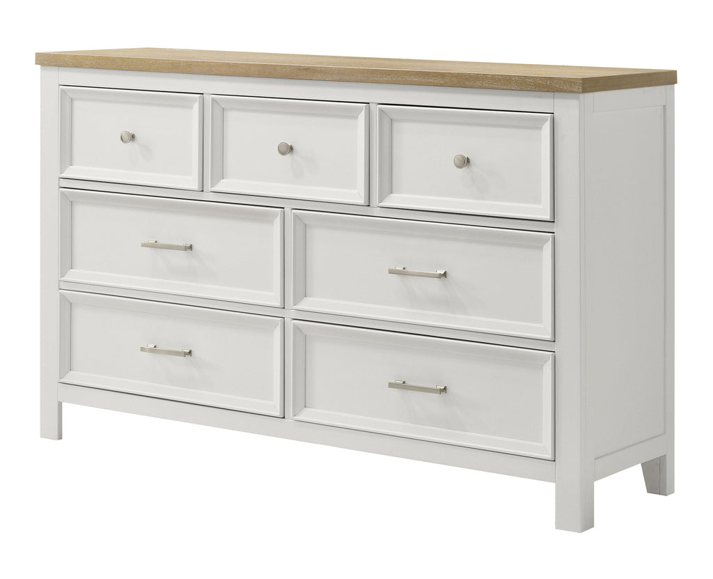 Aston 4-Piece Crisp White & Oak Finish Queen Bedroom Set with Footboard Drawers – B6550