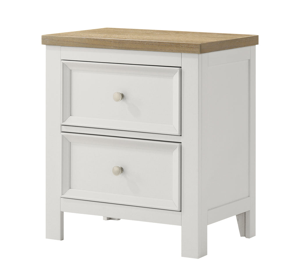 Aston 4-Piece Crisp White & Oak Finish Queen Bedroom Set with Footboard Drawers – B6550
