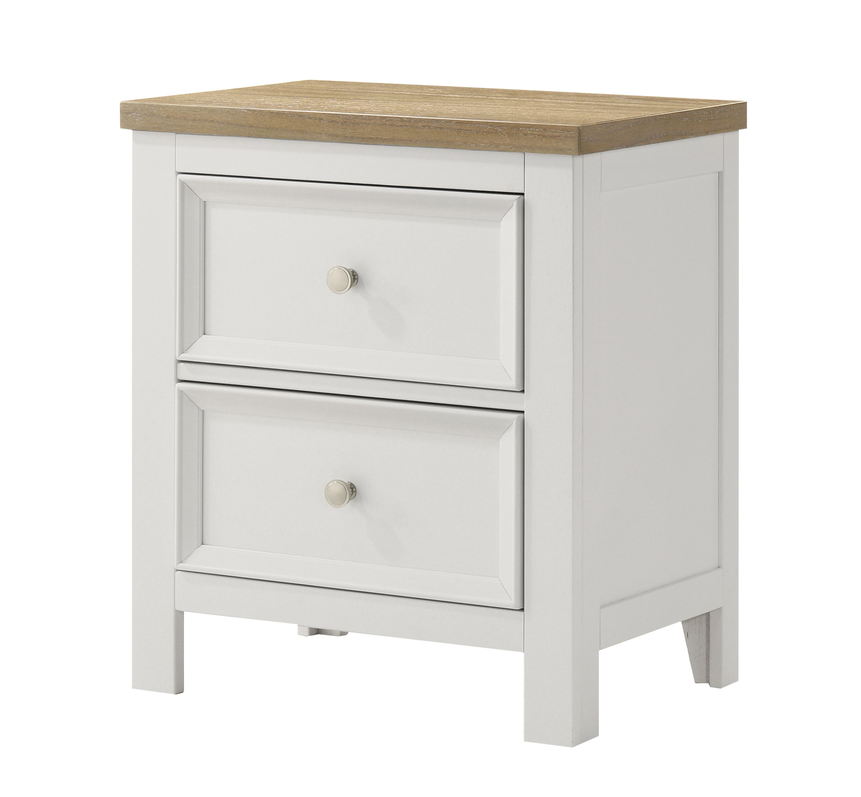B6550 4 pc Aston crisp white finish and oak wood finish accents queen bedroom set with footboard drawers
