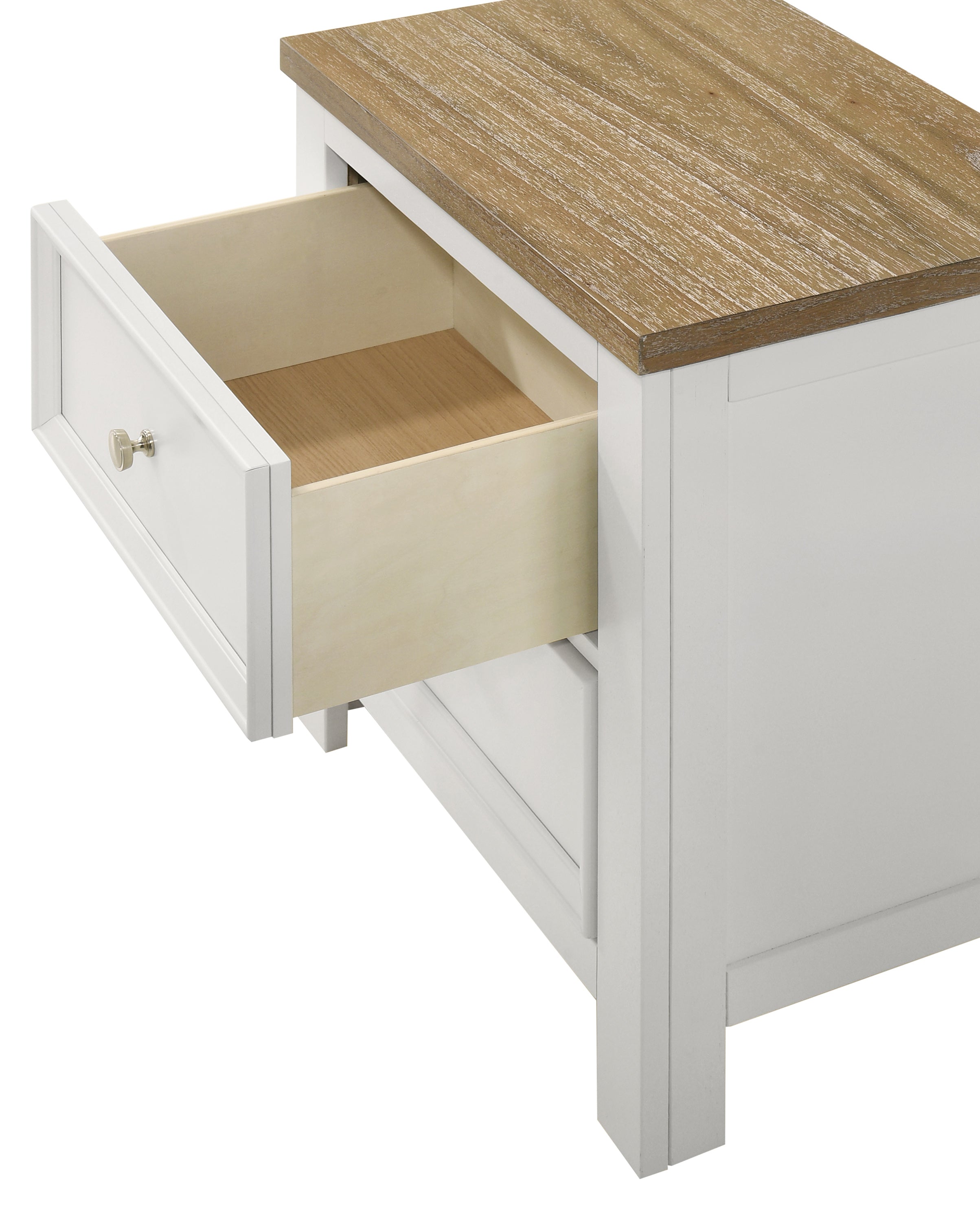 Aston 4-Piece Crisp White & Oak Finish Queen Bedroom Set with Footboard Drawers – B6550