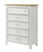 Aston 4-Piece Crisp White & Oak Finish Queen Bedroom Set with Footboard Drawers – B6550