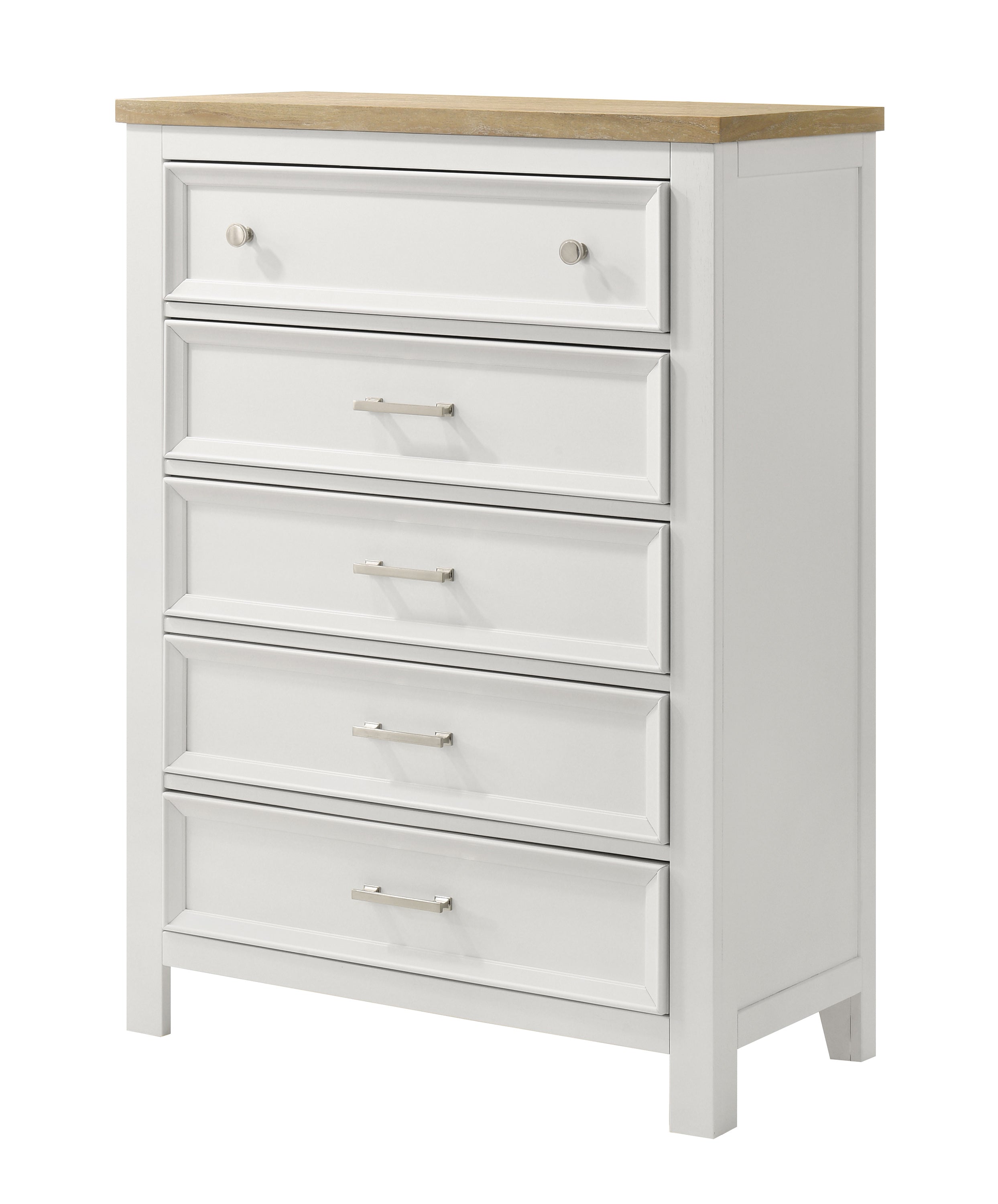 Aston 4-Piece Crisp White & Oak Finish Queen Bedroom Set with Footboard Drawers – B6550