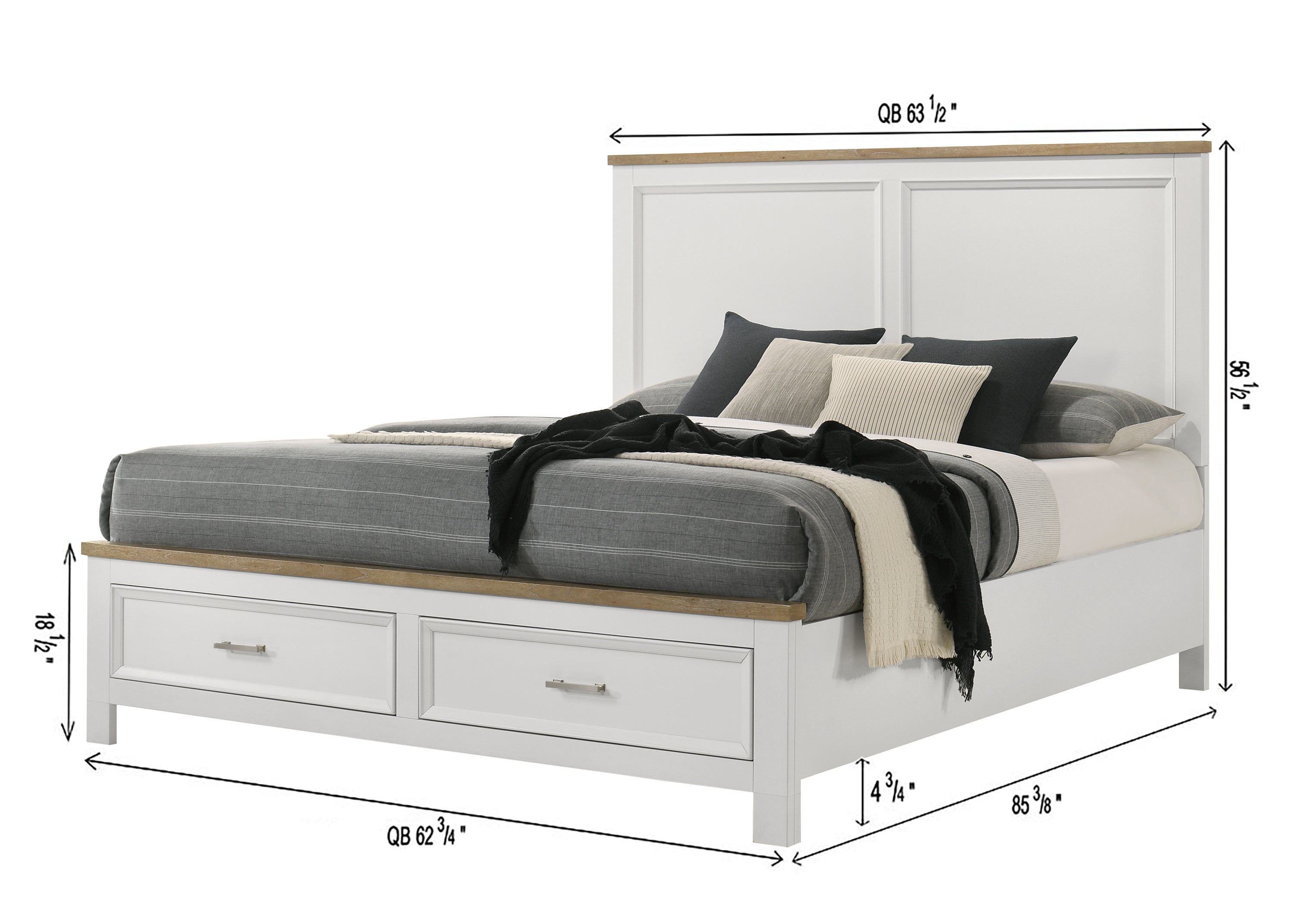 Aston 4-Piece Crisp White & Oak Finish Queen Bedroom Set with Footboard Drawers – B6550