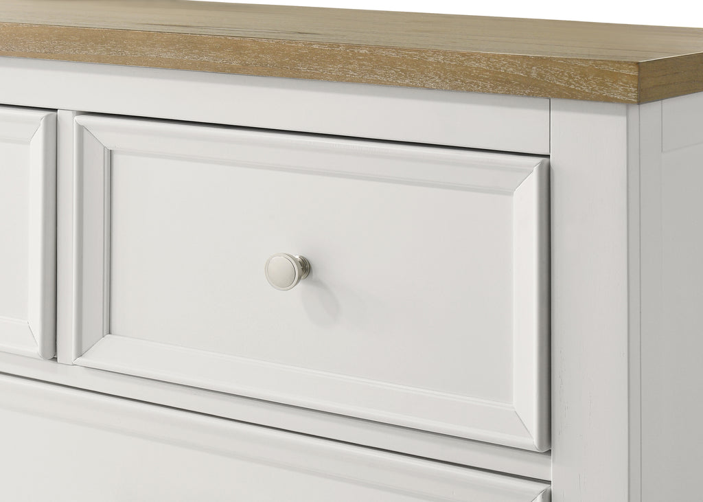 Aston 4-Piece Crisp White & Oak Finish Queen Bedroom Set with Footboard Drawers – B6550