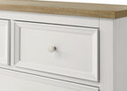 Aston 4-Piece Crisp White & Oak Finish Queen Bedroom Set with Footboard Drawers – B6550
