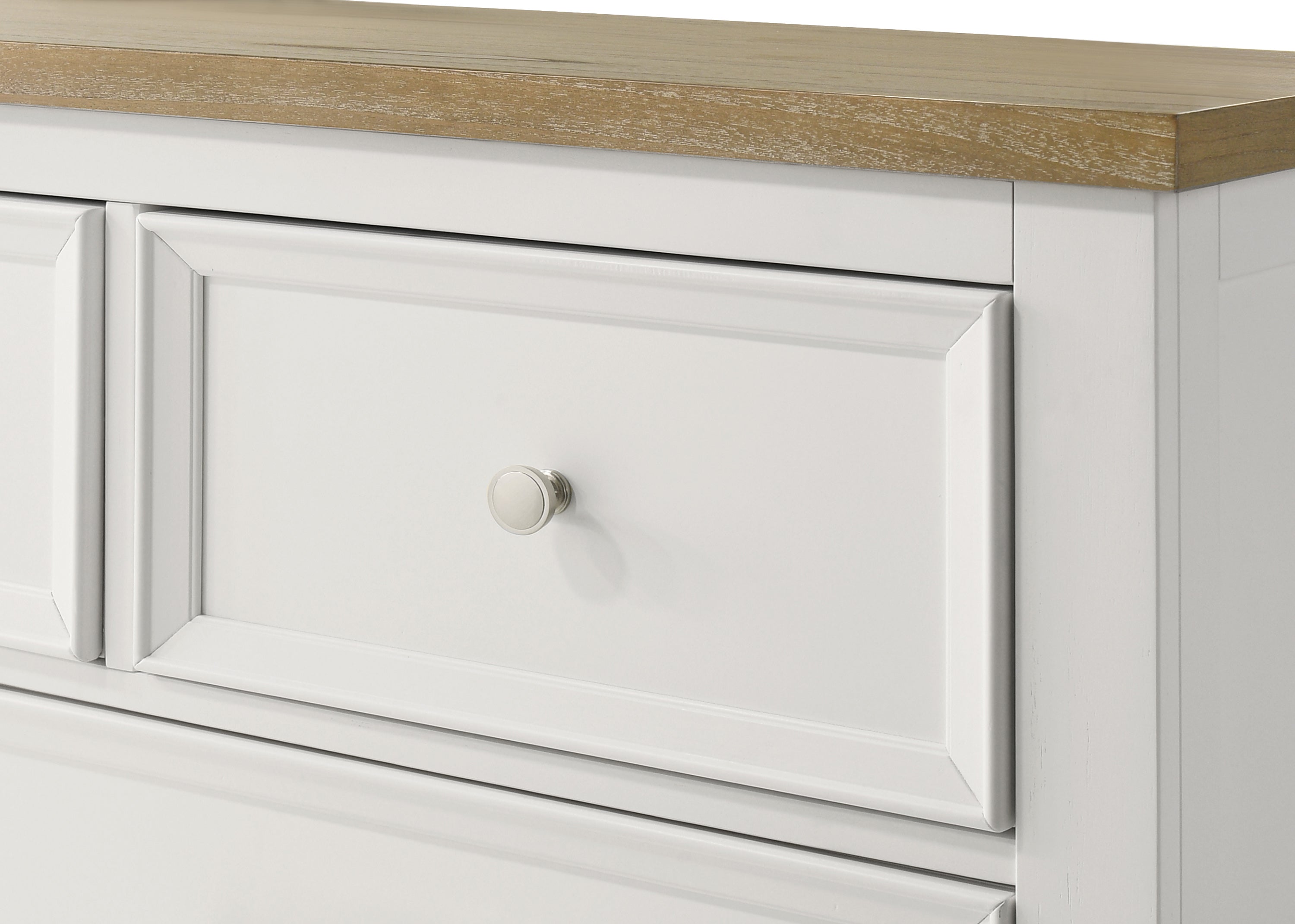 Aston 4-Piece Crisp White & Oak Finish Queen Bedroom Set with Footboard Drawers – B6550