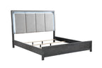 00-6555-4PC 4 pc Odessa charcoal grey finish wood grey fabric padded queen bed set LED accents
