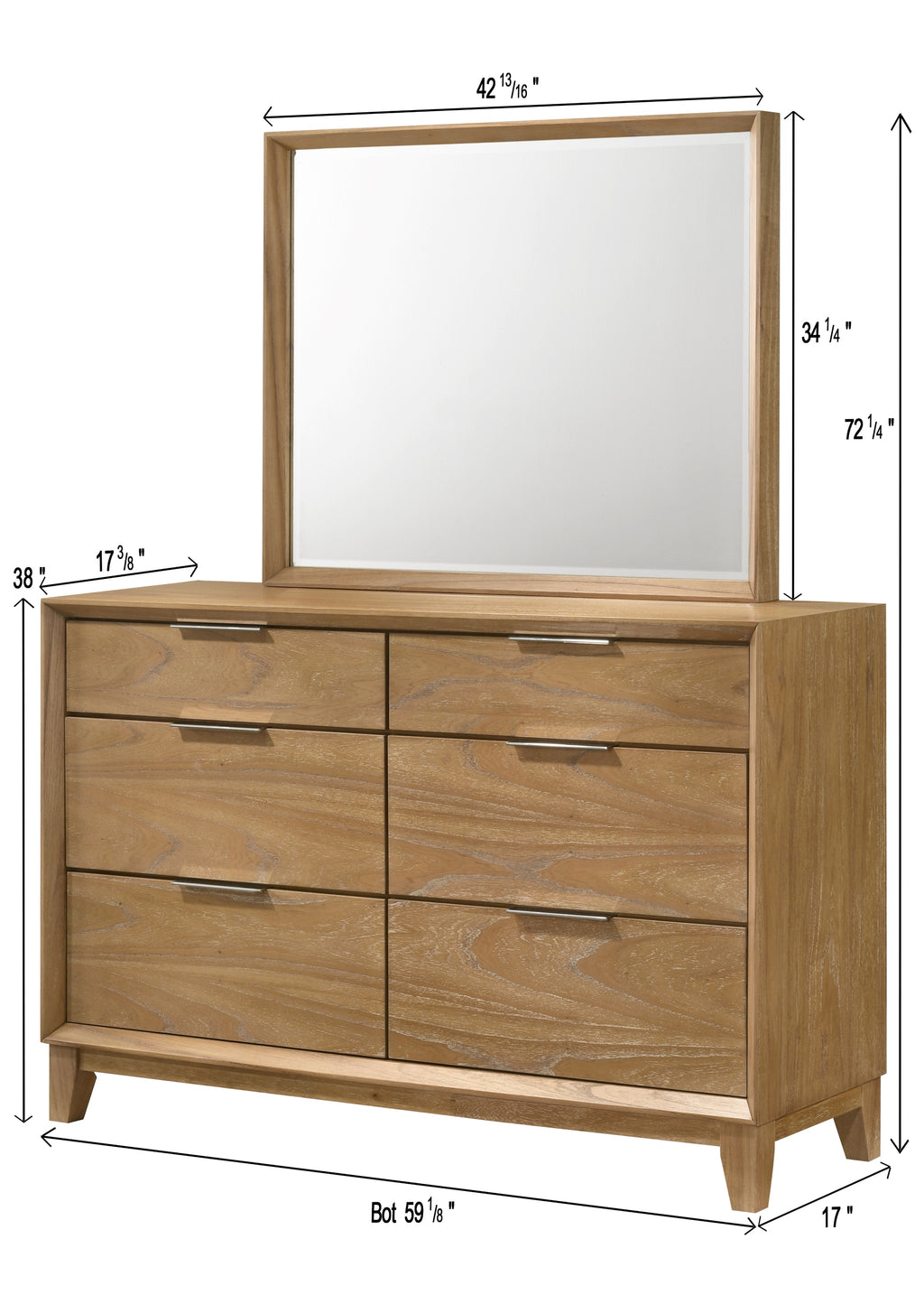 Florian 4-Piece Natural Light Wood Grain Fabric Padded Headboard Queen Bedroom Set with Footboard Drawers – B6572