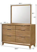Florian 4-Piece Natural Light Wood Grain Fabric Padded Headboard Queen Bedroom Set with Footboard Drawers – B6572