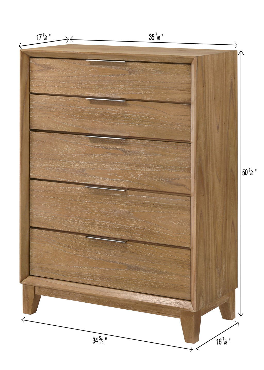 Florian 4-Piece Natural Light Wood Grain Fabric Padded Headboard Queen Bedroom Set with Footboard Drawers – B6572